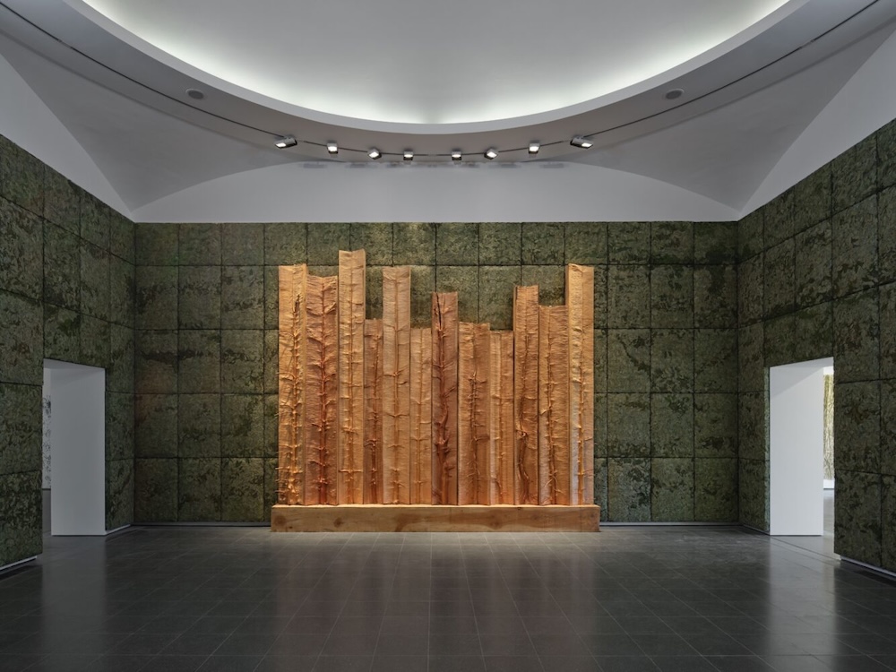 Giuseppe Penone, &lsquo;Alberi libr&rsquo;o&rsquo; (Book Trees) (2017) and &lsquo;Respirare l’ombra&rsquo; (To Breathe the Shadow) (2000), installation view, Serpentine South. ©Photo: George Darrell. Courtesy Giuseppe Penone and Serpentine